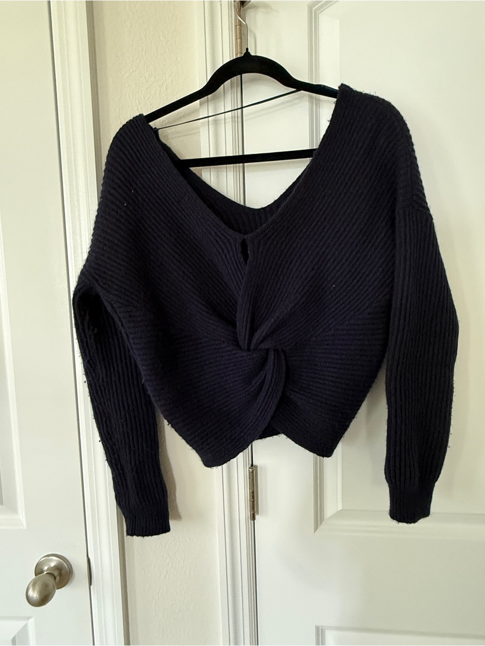 Angels of the North Women’s Navy Twisted Front V-Neck Sweater